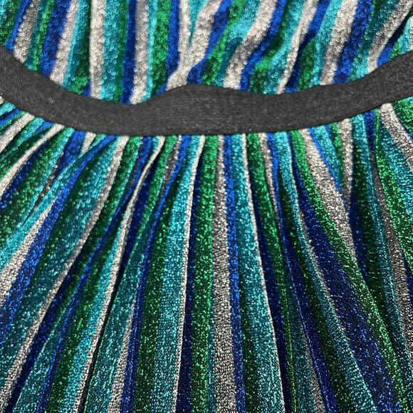 BCBGMaxAzria Metallic Striped Pleated Evening Gown Green Blue Size XXS - Picture 13 of 14